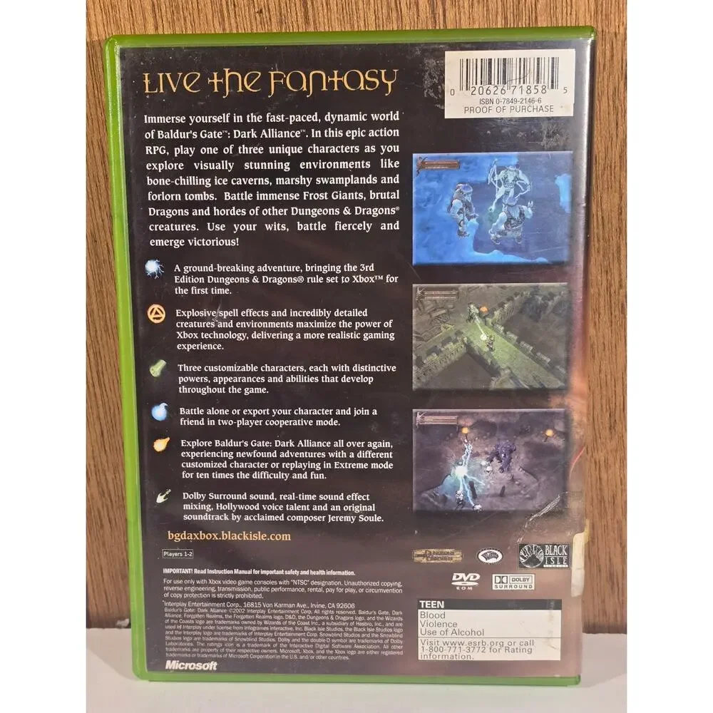 Baldur's Gate Dark Alliance Original Xbox Game Complete CIB Interplay
